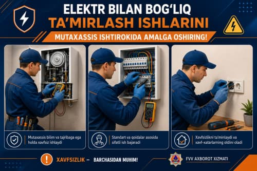 Elektr bilan bog‘liq ta'mirlash ishlarini mutaxassis ishtirokida amalga oshiring