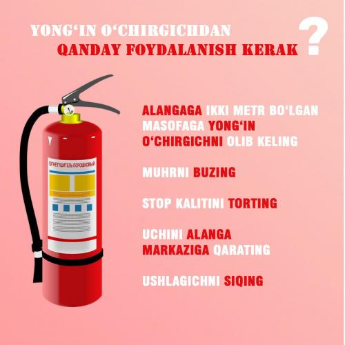 Birlamchi yong‘in o‘chirish vositasidan foydalanish bo‘yicha tavsiyalar. 