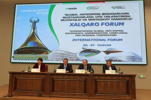 "Global antidoping boshqaruvini mustahkamlash: uyg‘unlashtirish, muvofiqlik va mintaqaviy hamkorlik"mavzusida xalqaro forum bo'lib o'tmoqda