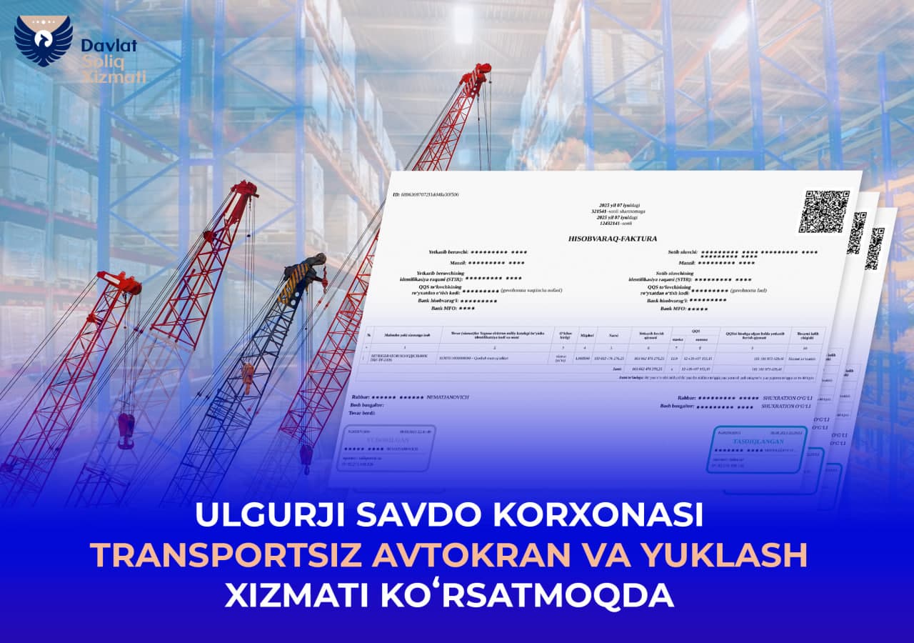 Ulgurji savdo korxonasi transportsiz avtokran va yuklash xizmati koʻrsatmoqda