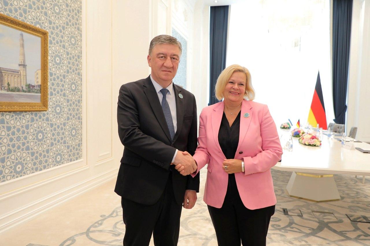 As part of the official visit of German Federal Chancellor to our country, the Minister of Internal Affairs Pulat Bobojonov, met with the Minister of Interior and Community of the Federal Republic of Germany, Mrs Nancy Faeser, in Samarkand