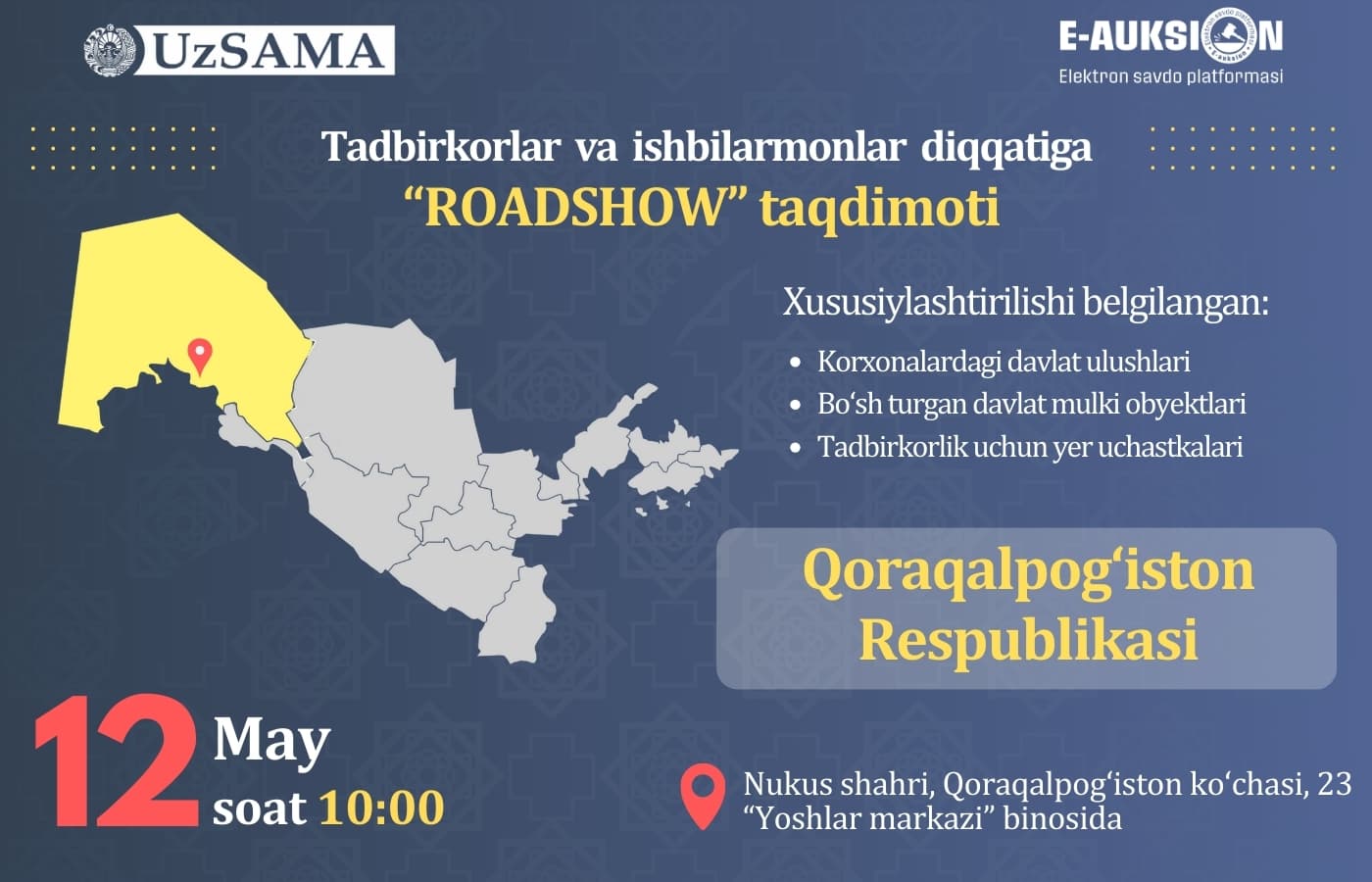 Qoraqalpogʻiston Respublikasi tadbirkorlari va ishbilarmonlari diqqatiga!