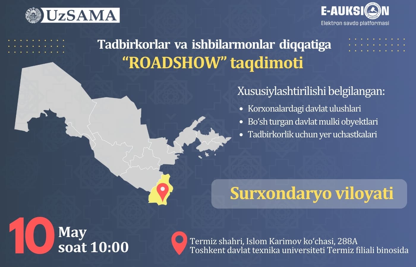 To the attention of entrepreneurs and businessmen of Surkhandarya region!