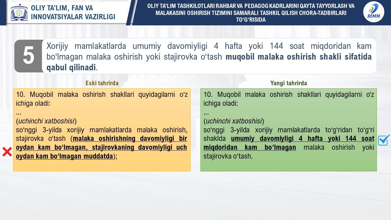 Endilikda ilmiy rahbarligida DSc (yoki 2 ta PhD) darajasini olish uchun dissertatsiya himoya qilinganligi mustaqil malaka oshirish shakli sifatida qabul qilinadi