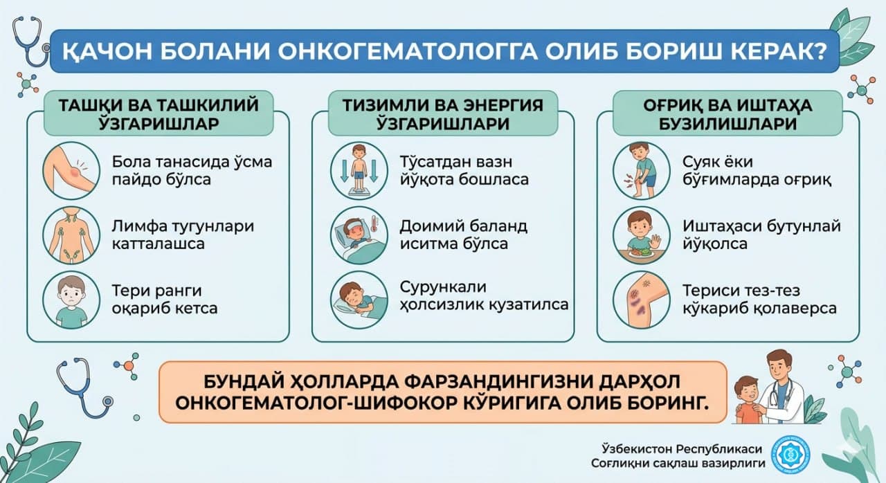 Сўнгги вақтларда дунё миқёсида болалар орасида онкологик ва гематологик касалликларга чалиниш ҳолатлари ортиб бормоқда