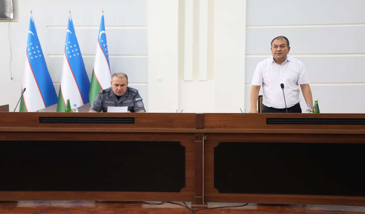 Начальник УВД Самаркандской области полковник Рахмат Маматов провел совещание в Кушрабадском районе