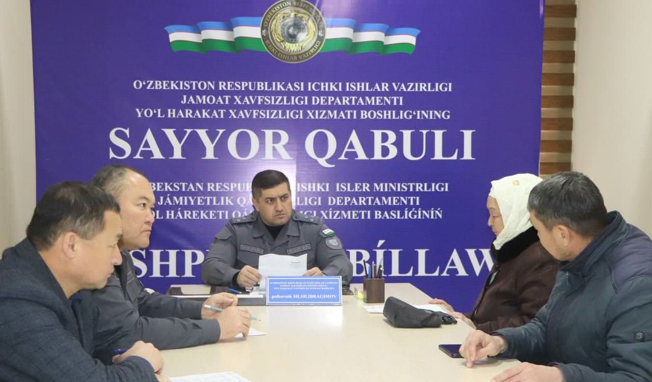 Начальник Службы безопасности дорожного движения ДОБ МВД полковник Шерзод Ибрагимов провел прием по вопросам безопасного движения