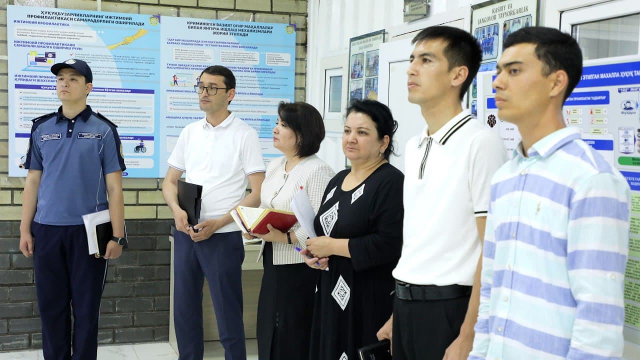 Toshkent viloyati mahallalarida xavfsiz muhitni yaratish, jinoyatchilik va huquqbuzarliklarning barvaqt oldini olish borasidagi ishlar oʻrganildi