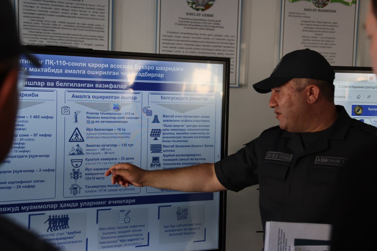 Buxoroda taʼlim muassasasida xavfsizlikni taʼminlash boʻyicha namunaviy loyiha amalga oshirilmoqda