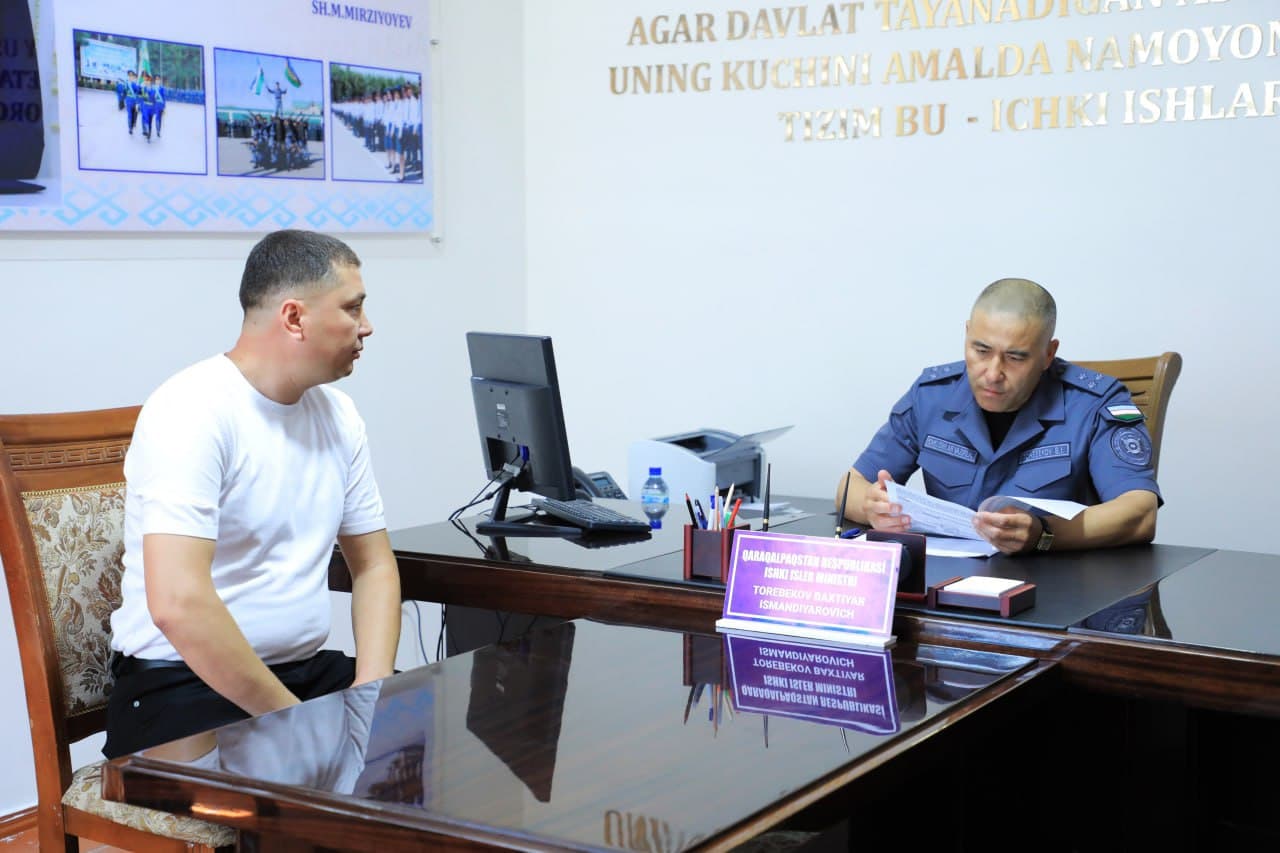 Qoraqalpogʻiston Respublikasi Ichki ishlar vazirligi rahbariyatining navbatdagi shaxsiy qabuli oʻtkazildi