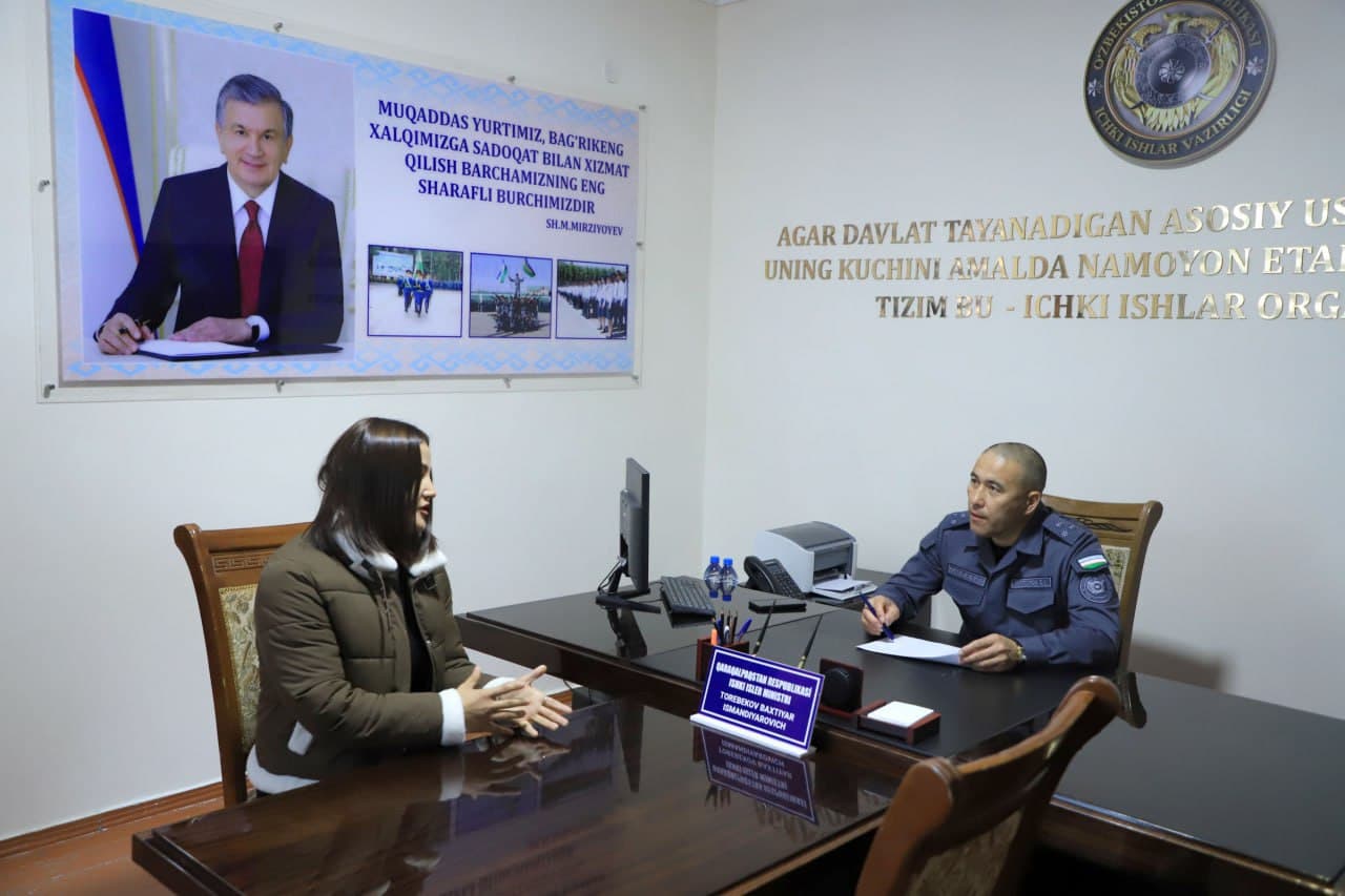 Qoraqalpogʻiston Respublikasi Ichki ishlar vaziri tomonidan jismoniy va yuridik shaxslarning murojaatlari yuzasidan navbatdagi shaxsiy qabuli oʻtkazildi