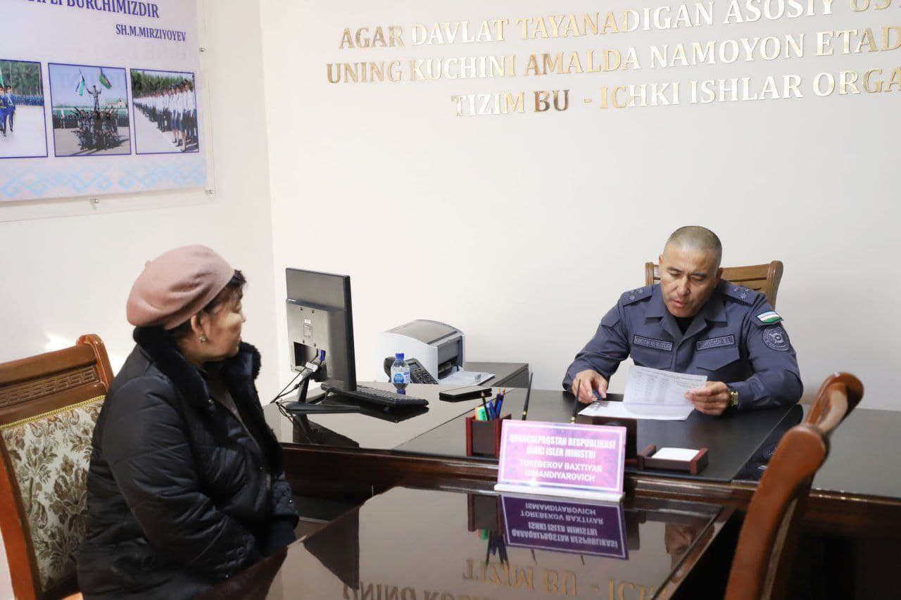 Қорақалпоғистон Республикаси Ички ишлар вазирлиги раҳбариятининг навбатдаги шахсий қабули ўтказилди