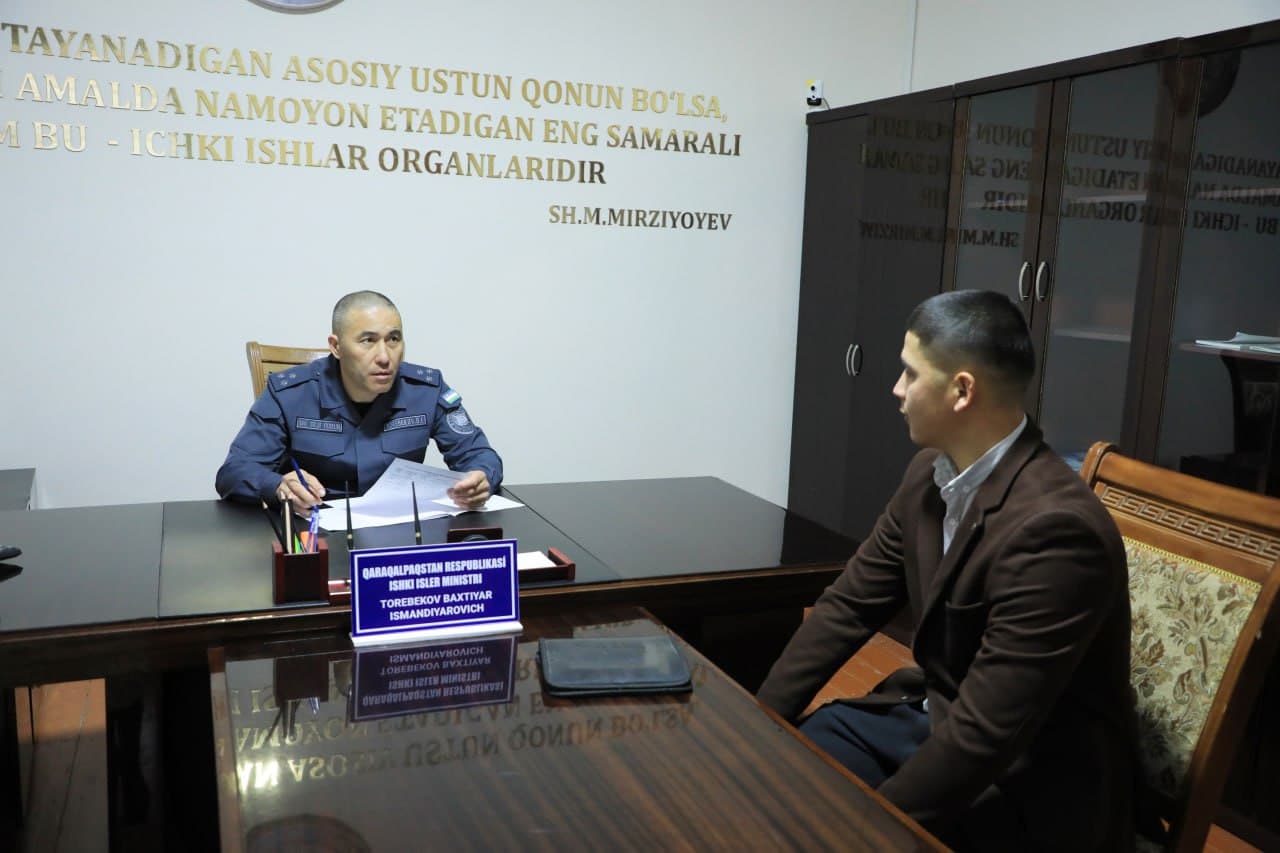 Қорақалпоғистон Республикаси Ички ишлар вазирлиги раҳбарияти томонидан жисмоний ва юридик шахсларнинг мурожаатларини кўриб чиқиш мақсадида навбатдаги шахсий қабул ўтказилди