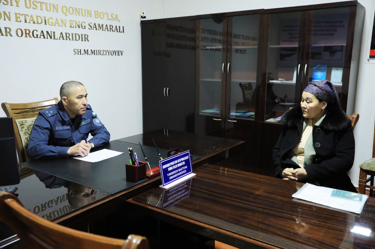Қорақалпоғистон Республикаси Ички ишлар вазирлиги раҳбарияти томонидан жисмоний ва юридик шахсларнинг мурожаатларини кўриб чиқиш мақсадида навбатдаги шахсий қабул ўтказилди