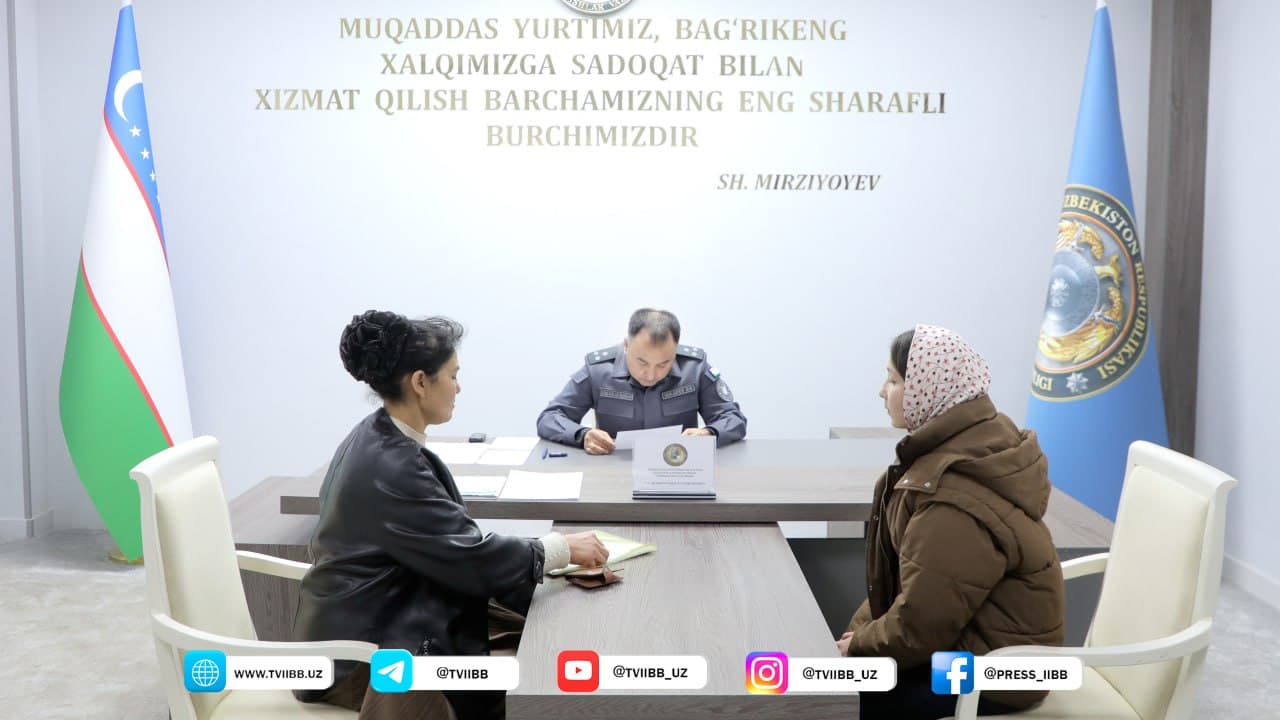 Тошкент вилоятида ИИББ раҳбариятининг фуқаролар учун шахсий қабуллари давом этмоқда
