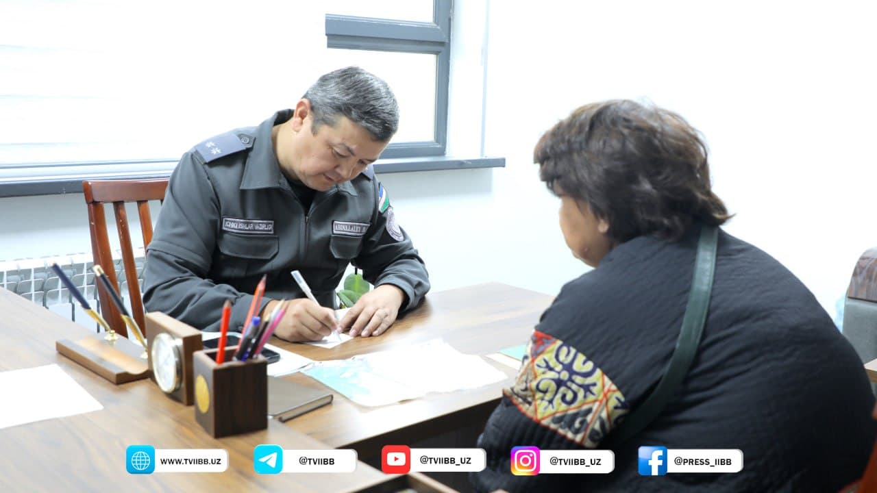 Тошкент вилоятида ИИББ раҳбариятининг фуқаролар учун шахсий қабуллари давом этмоқда