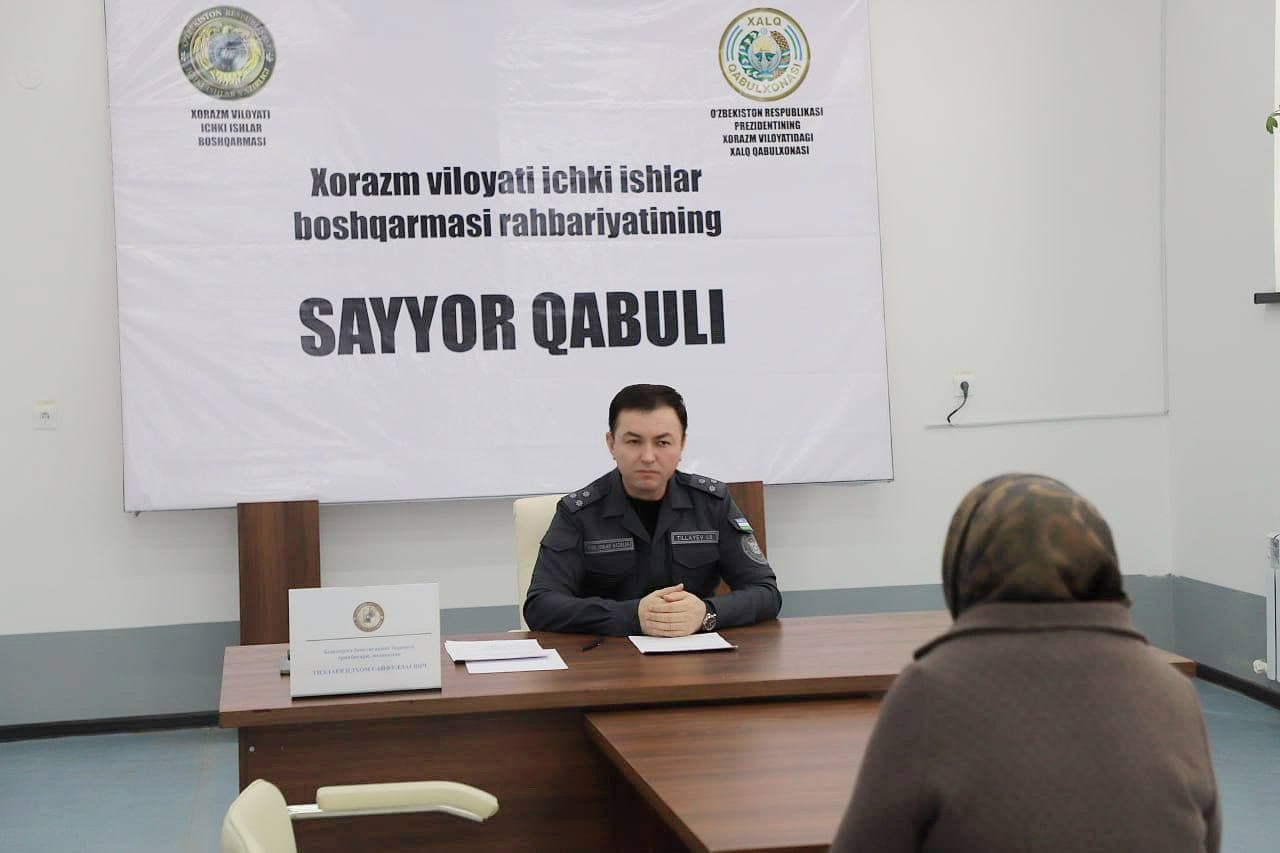 Xorazm viloyati IIB rahbariyati tomonidan aholi murojaatlarini oʻrganish maqsadida Gurlan tumanida sayyor qabul oʻtkazildi