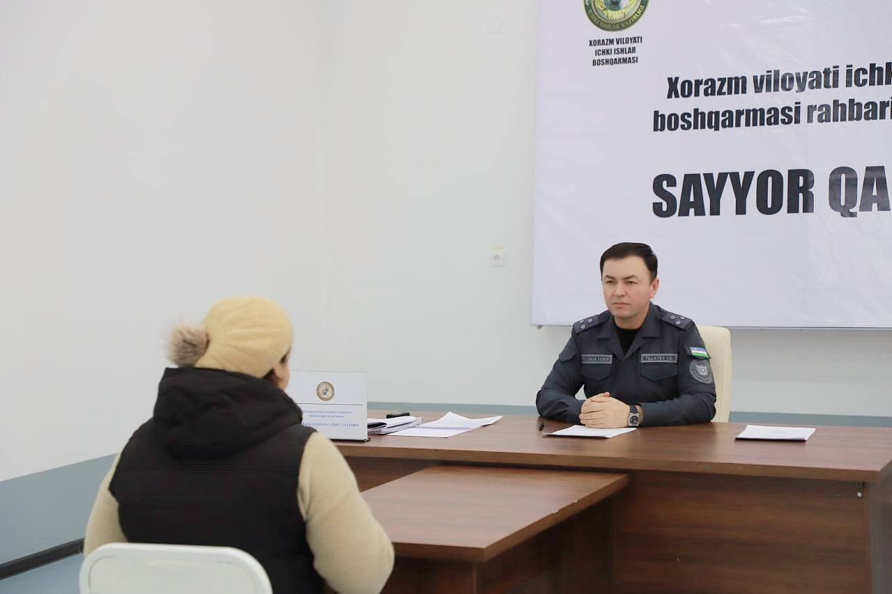 Xorazm viloyati IIB rahbariyati tomonidan aholi murojaatlarini oʻrganish maqsadida Gurlan tumanida sayyor qabul oʻtkazildi