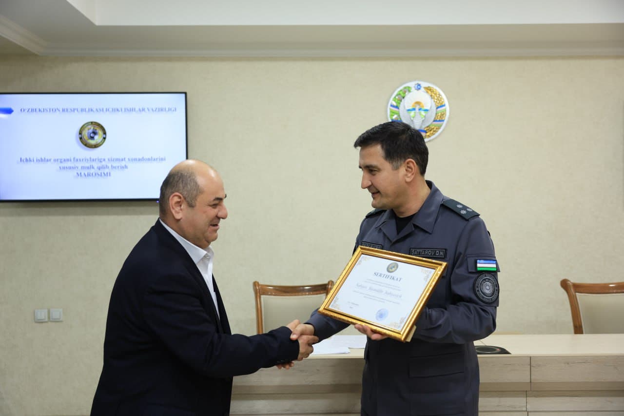 Ichki ishlar organlari faxriylari va pensionerlariga xizmat uy-joylarini bepul xususiylashtirib berish marosimi boʻlib oʻtdi