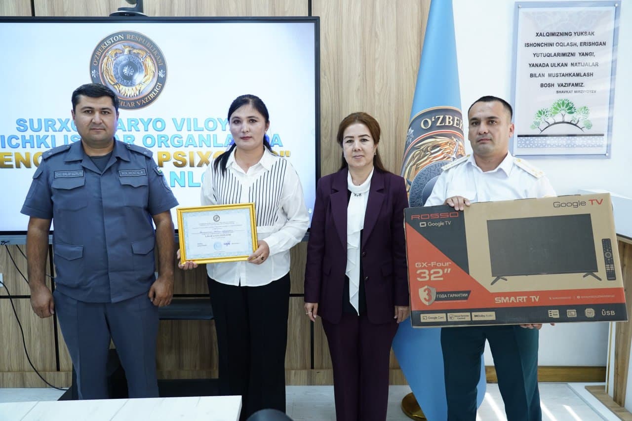 Surxondaryo viloyati Ichki ishlar organlarida faoliyat yuritayotgan psixolog mutaxassisiga ega boʻlgan xodimlar oʻrtasida “Eng yaxshi psixolog” tanlovi oʻtkazildi
