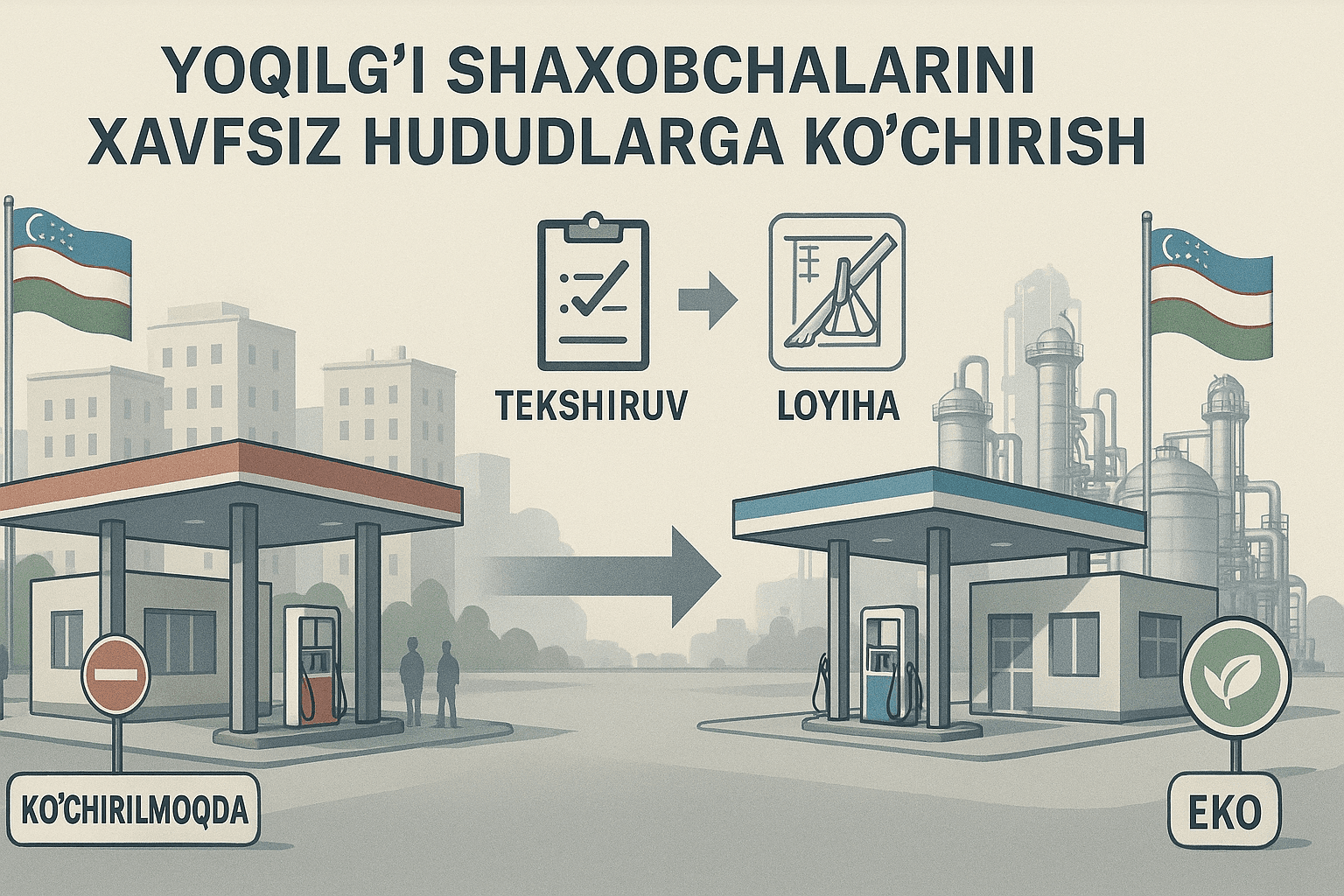 Автотранспортга ёқилғи қуйиш шохобчалари хавфсиз ҳудудга кўчирилади