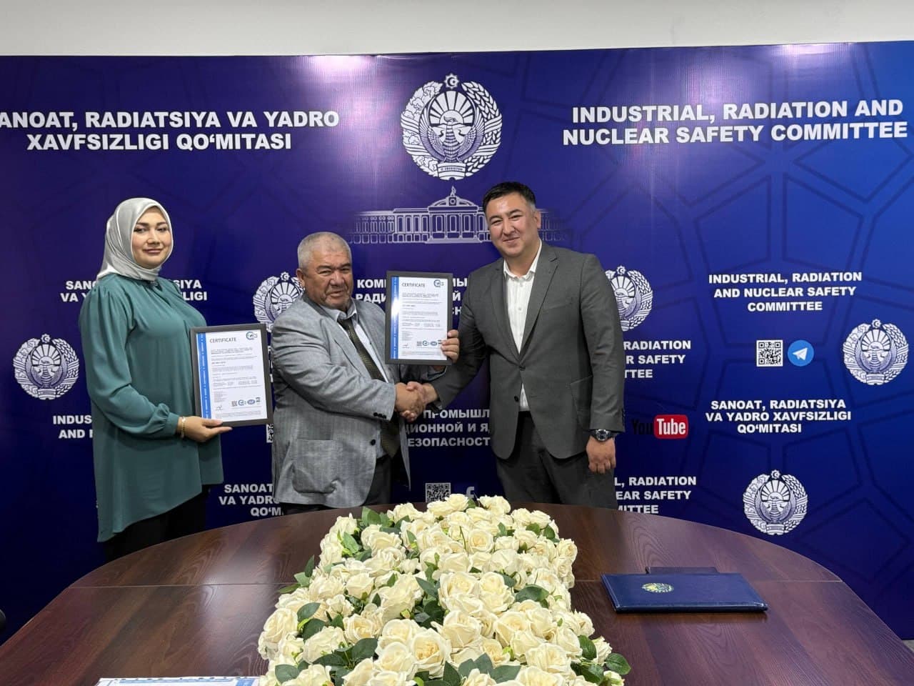 Qo‘mitaga ISO 9001:2015 va ISO 37001:2025 xalqaro standartlari bo‘yicha sertifikatlar tantanali ravishda taqdim etildi