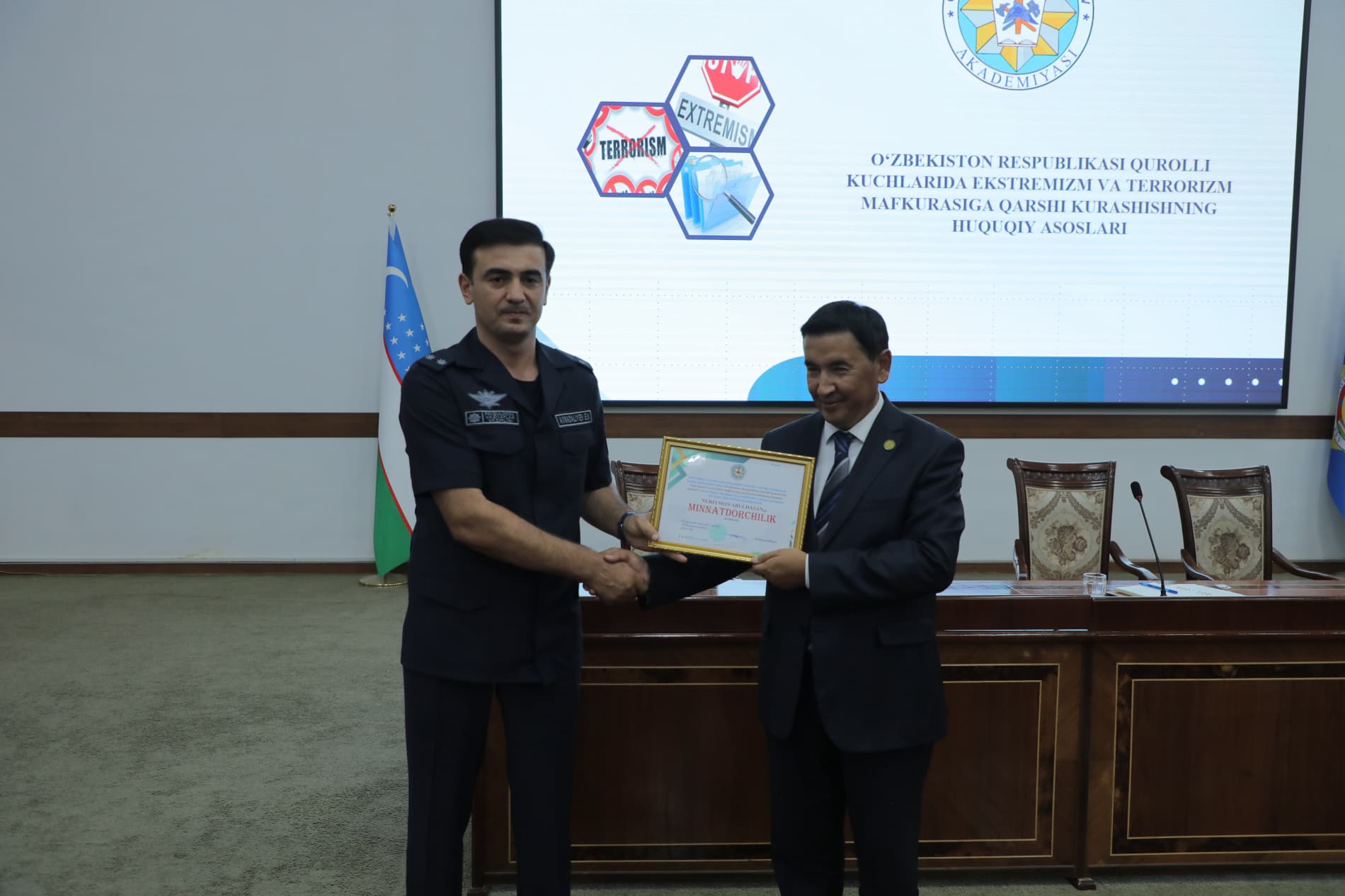 FVV Akademiyasida "O‘zbekiston Respublikasi Qurolli Kuchlarida ekstremizm va terrorizm mafkurasiga qarshi kurashishning huquqiy asoslari" mavzusida ma’naviy-ma’rifiy tadbir bo‘lib o‘tdi