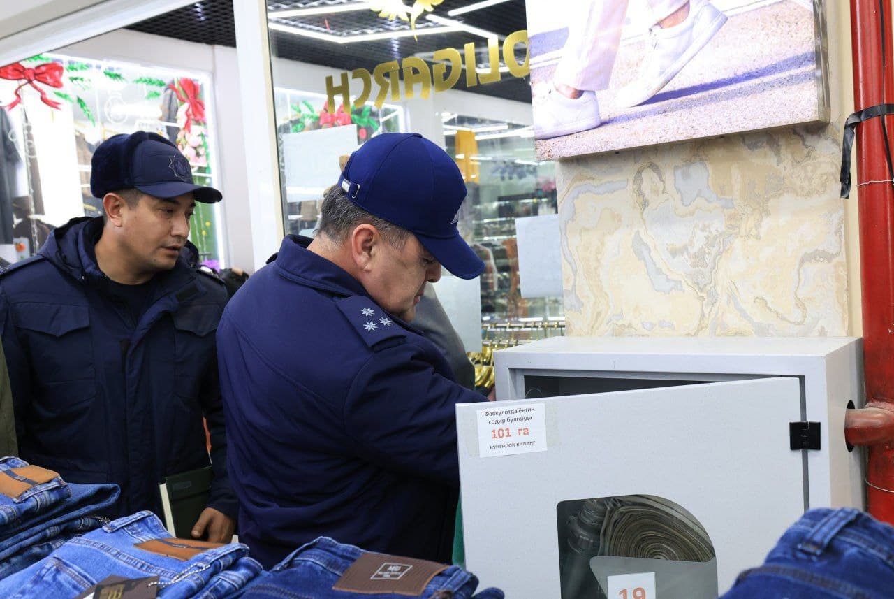 Favqulodda vaziyatlar vazirligi ishchi guruhi rahbarligida Guliston shahrida joylashgan savdo ko‘ngilochar maskanlarning yong‘in xavfsizligi holati bo‘yicha o‘rganish ishlari olib borildi
