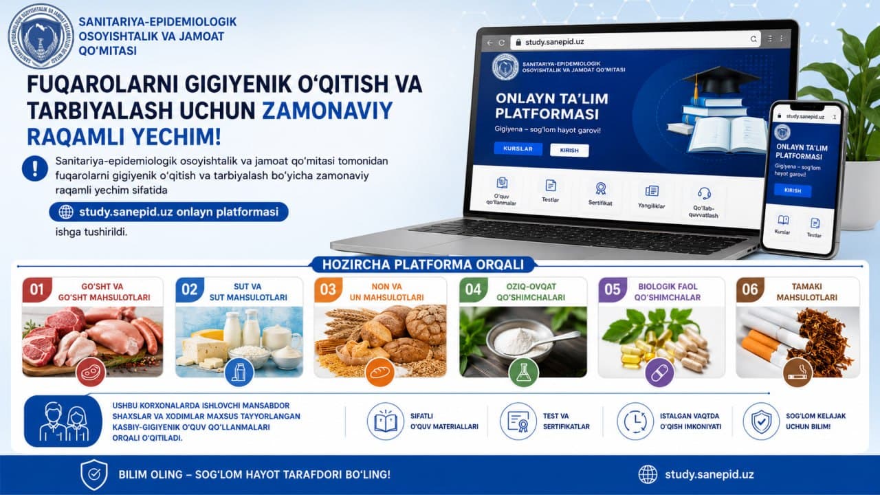 SANMINIMUM KURSLARIDA STUDY.SANEPID.UZ ONLAYN PLATFORMASI ORQALI TEZ VA OSON O‘QING