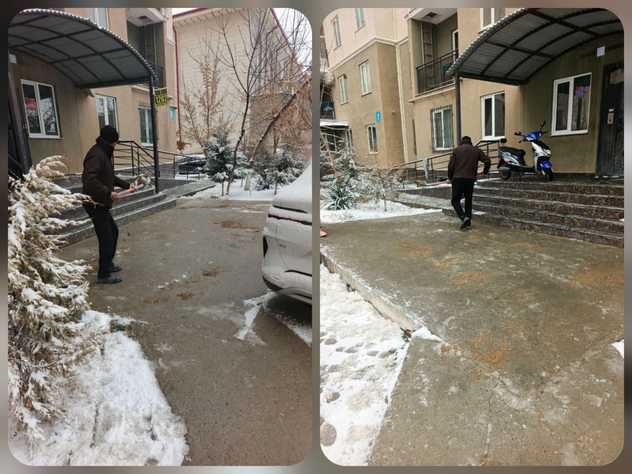 Ko‘p qavatli uylar atrofi qordan tozalanmoqda