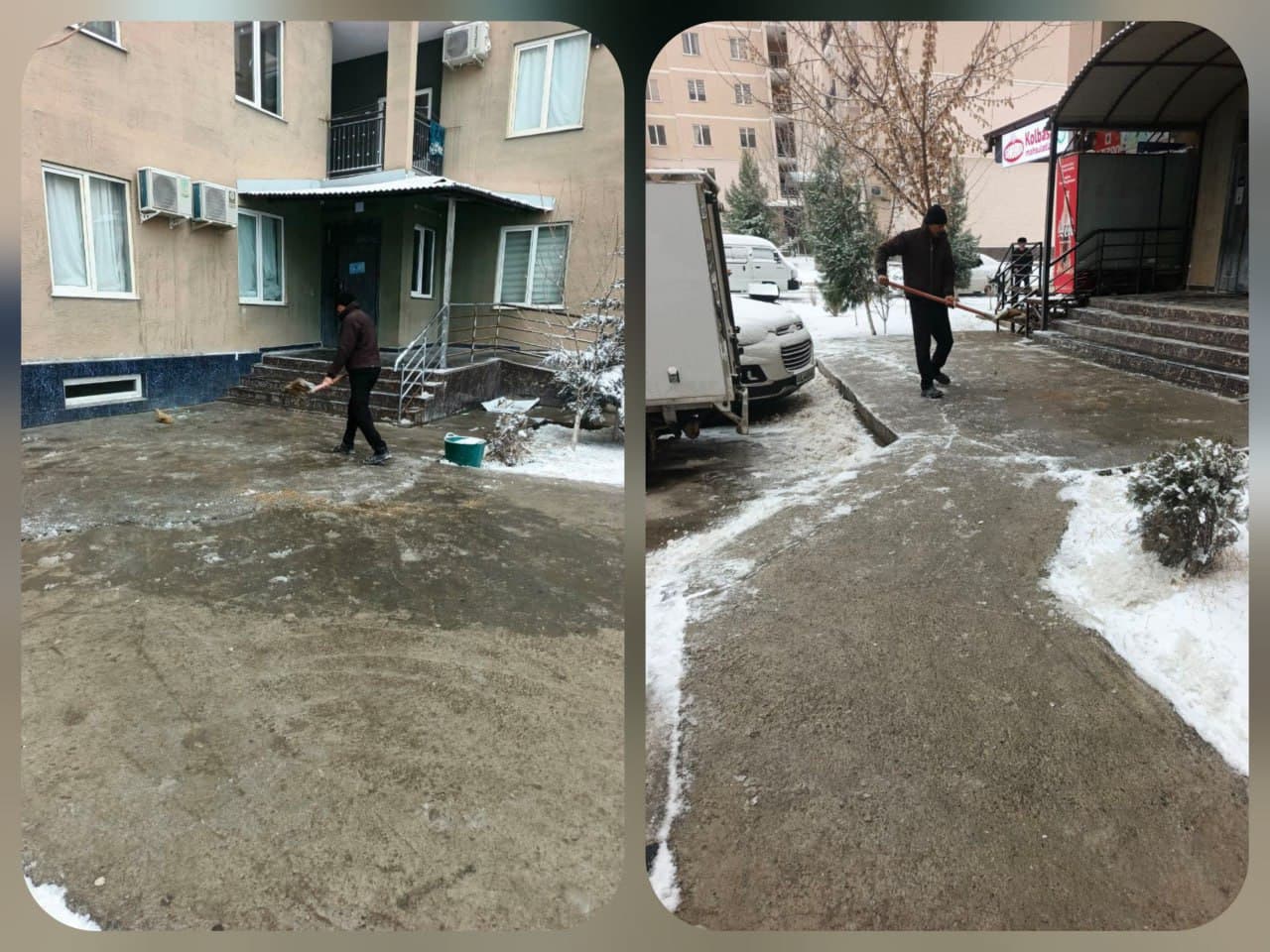 Ko‘p qavatli uylar atrofi qordan tozalanmoqda