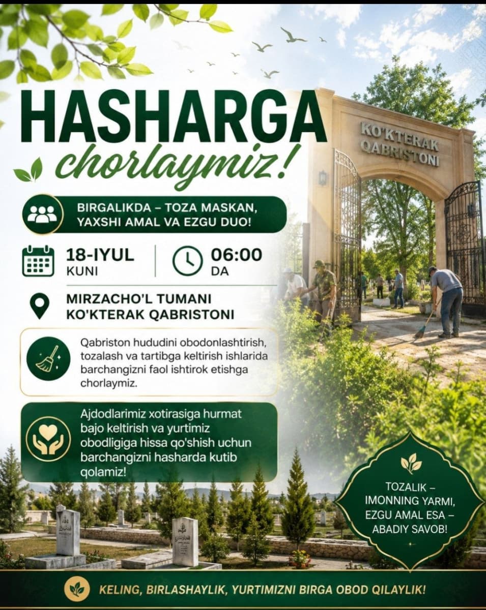 Hasharga chorlaymiz!