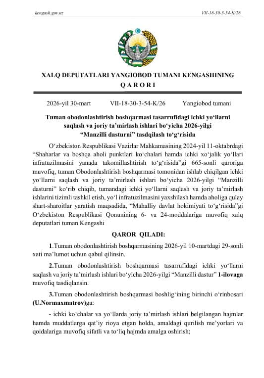 Sifatli yo‘llar — farovon hayot garovidir