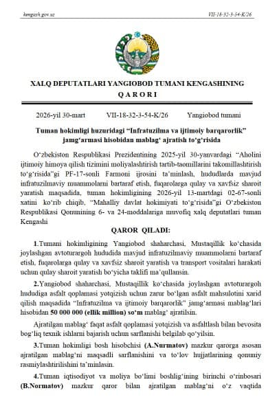 Yangiobodda infratuzilma yaxshilanadi: avtoturargoh hududi tartibga keltiriladi