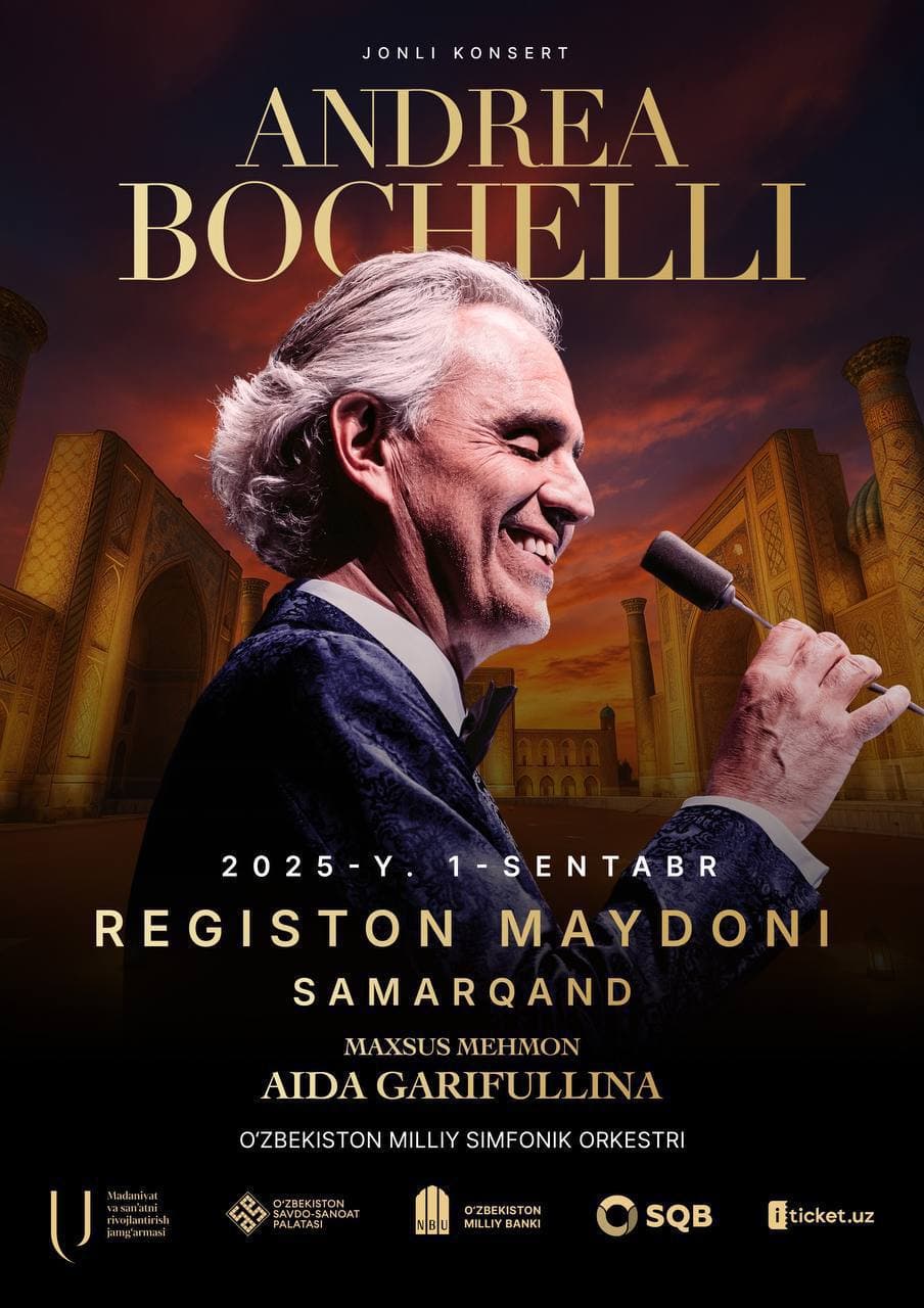 Samarqandda Andrea Bocelli konserti: Registon maydonida musiqa va turizm