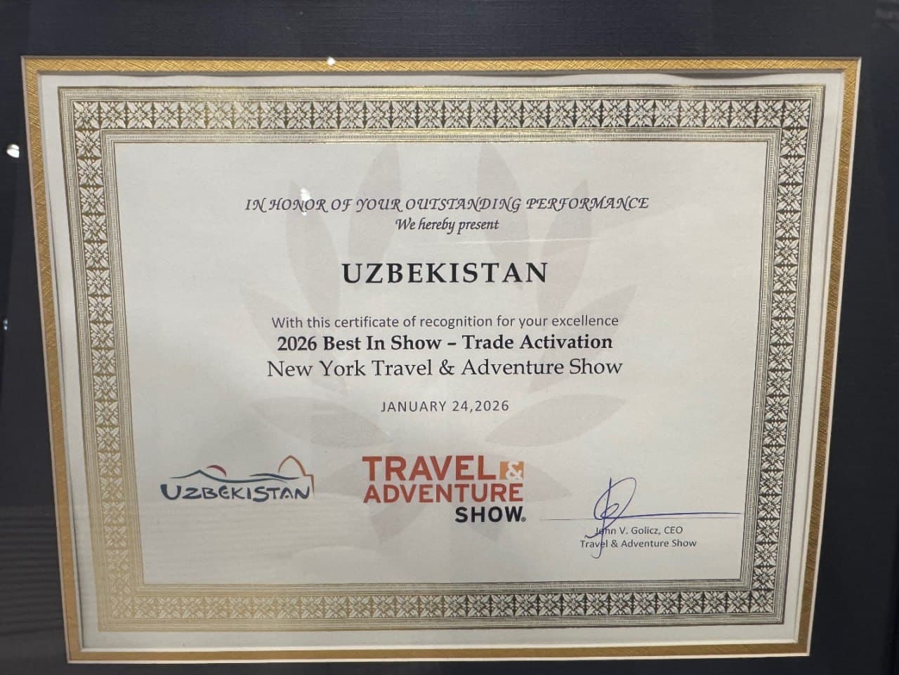 Uzbekistan wins “Promising Travel Direction 2026” award in the United States