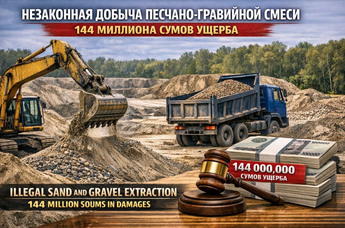 Предприниматель, незаконно добывавший песчано-гравийную смесь, выплатил 144 миллиона сумов ущерба