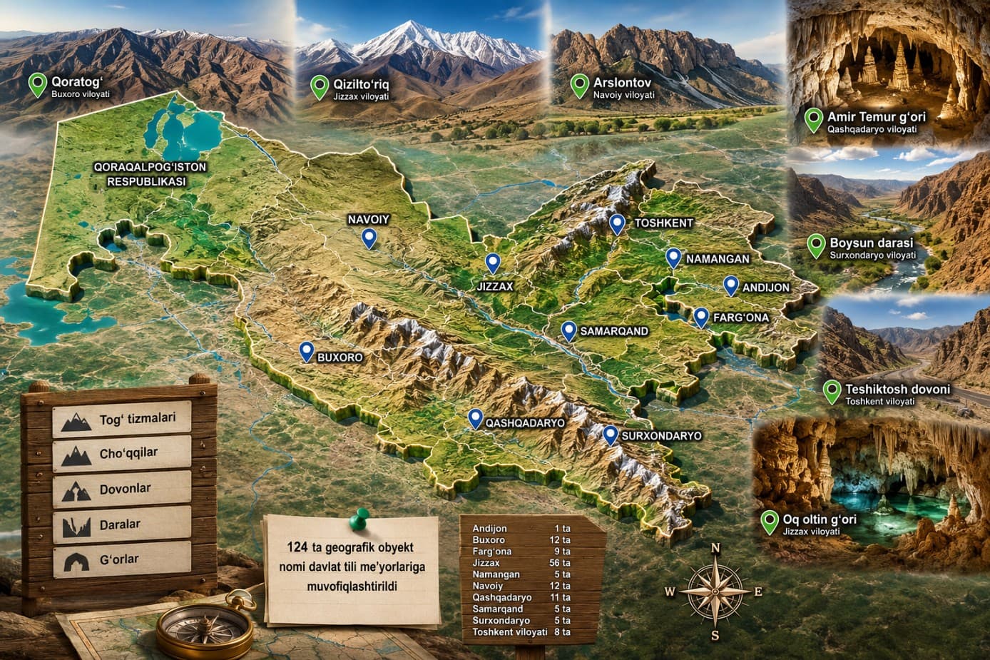 O‘zbekistondagi 124 ta geografik obyekt nomi davlat tili me’yorlariga muvofiqlashtirildi