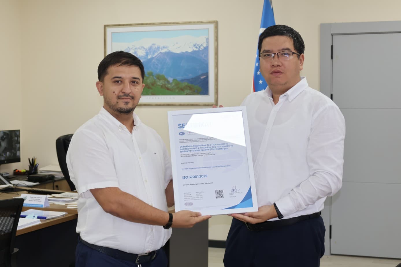 Tog‘-kon sanoati va geologiya sohasini nazorat qilish inspeksiyasi ISO 37001:2025 xalqaro sertifikatini qo‘lga kiritdi