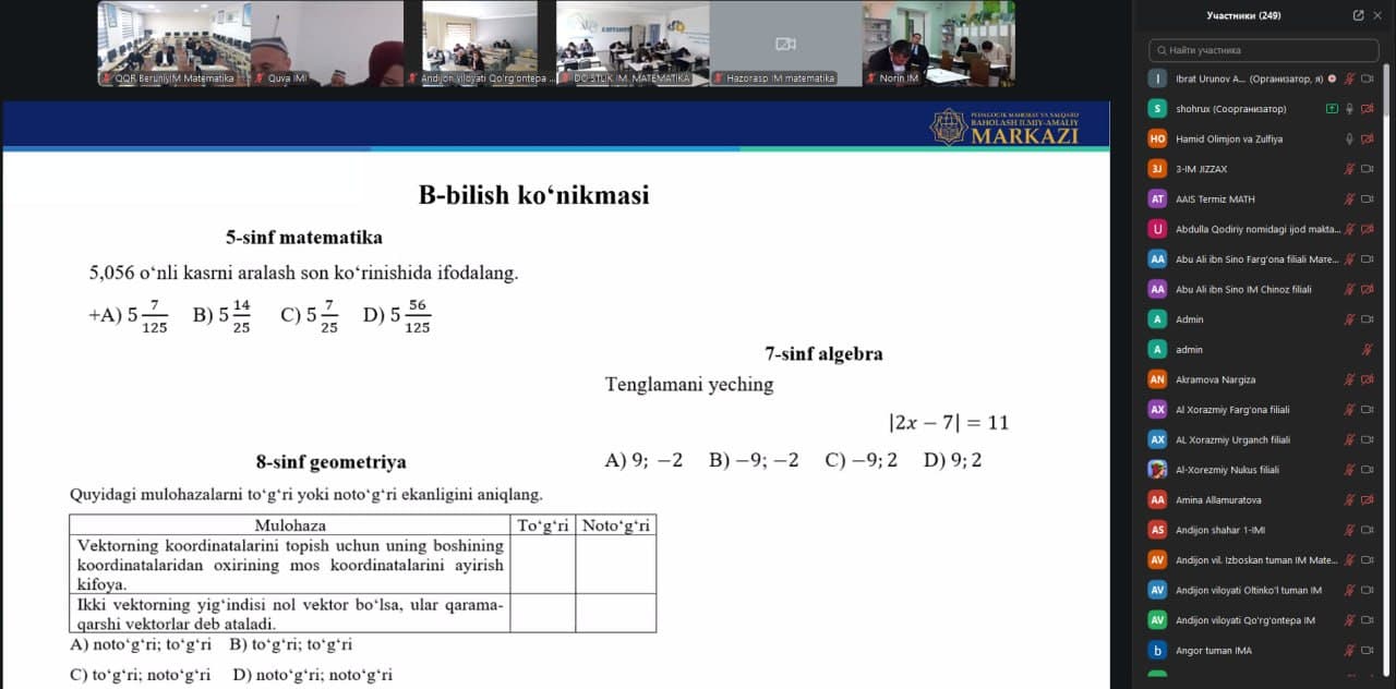 Agentlik tizimidagi maktablarning III chorak summativ baholash (ChSB) natijalari tahlili bo‘yicha o'qituvchilarga seminar-trening o'tkazildi