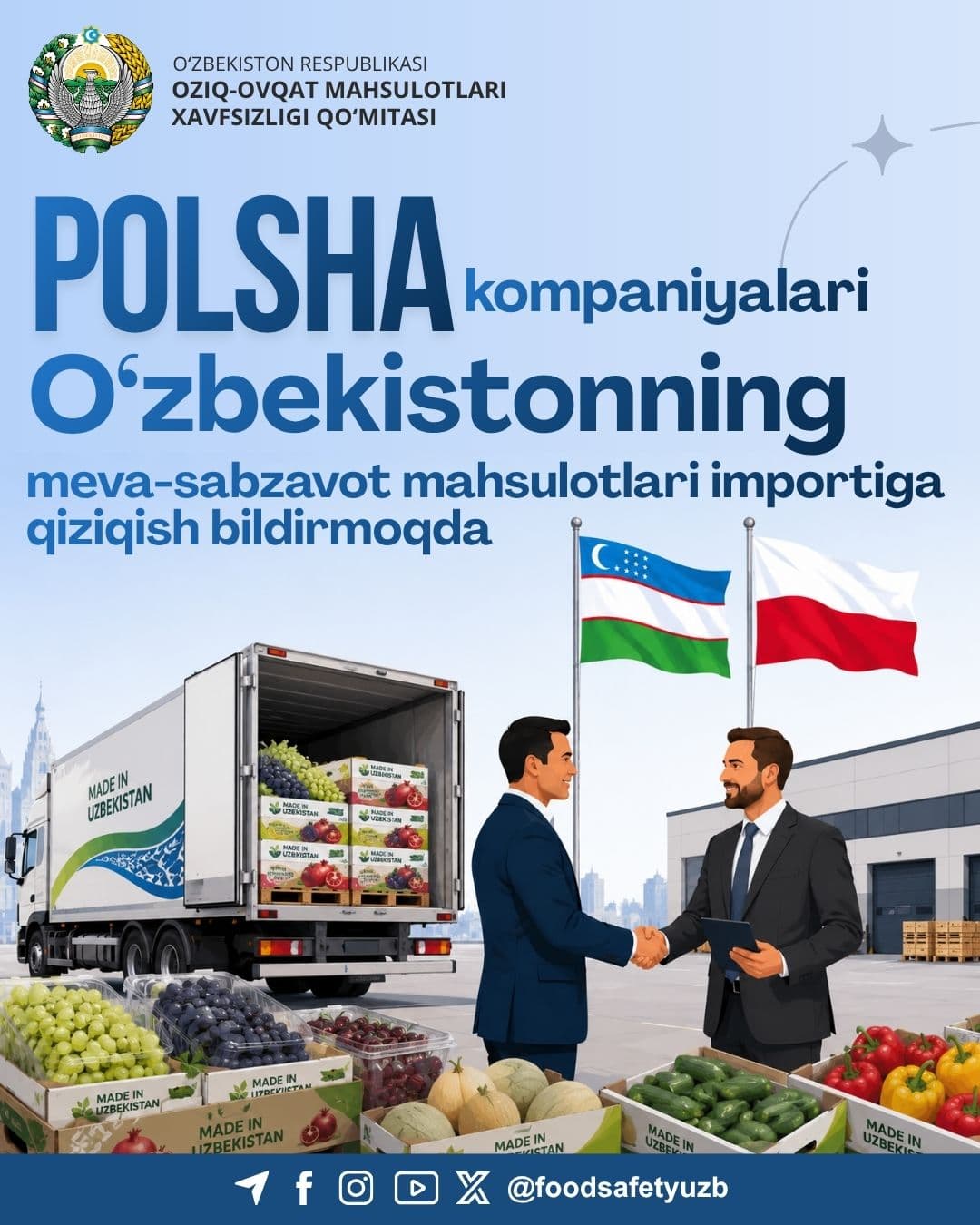 Polsha kompaniyalari O‘zbekistonning meva-sabzavot mahsulotlarini import qilishga qiziqish bildirmoqda
