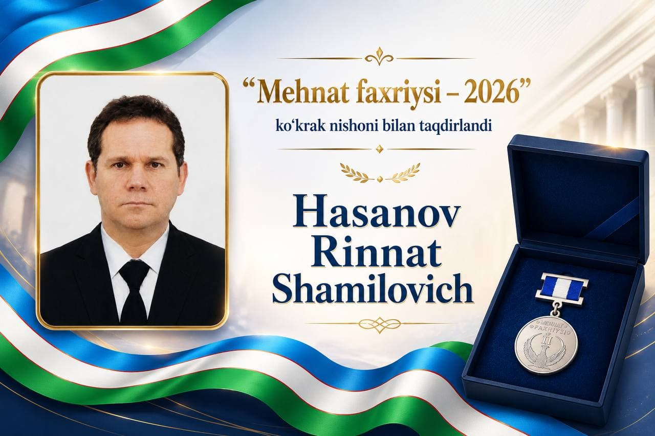 G‘aznachilik xizmati qo‘mitasi xodimi "Mehnat faxriysi – 2026" ko‘krak nishoni bilan taqdirlandi