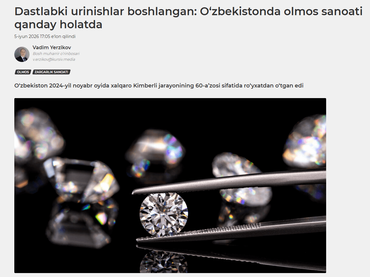 Dastlabki urinishlar boshlangan: O‘zbekistonda olmos sanoati qanday holatda