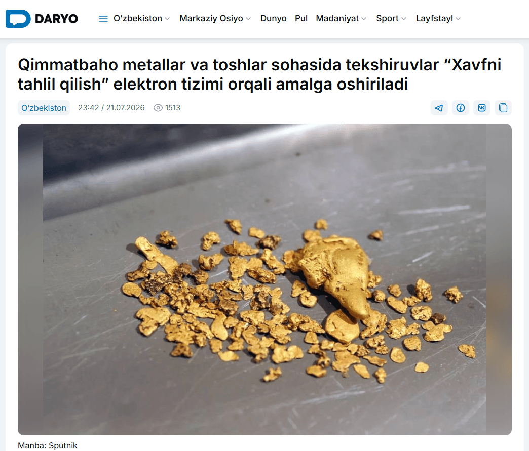 Qimmatbaho metallar va toshlar sohasida tekshiruvlar “Xavfni tahlil qilish” elektron tizimi orqali amalga oshiriladi