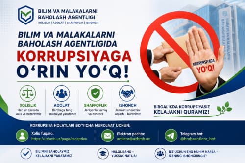  KORRUPSIYAGA YO'Q DEYMIZ!