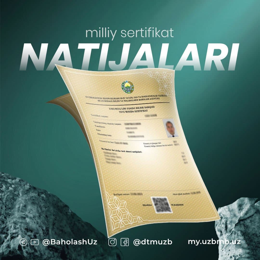 Milliy sertifikat imtihoni natijalari e’lon qilindi