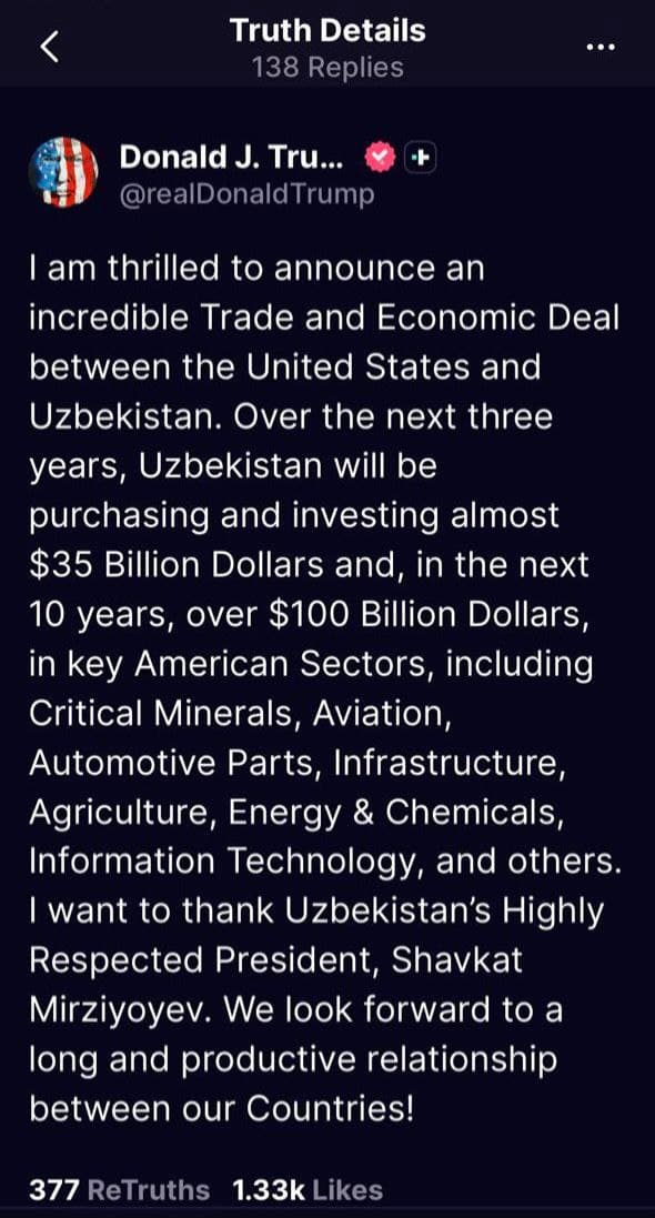 Президент США Дональд Трамп написал следующий пост на своей странице в социальной сети Truth Social: