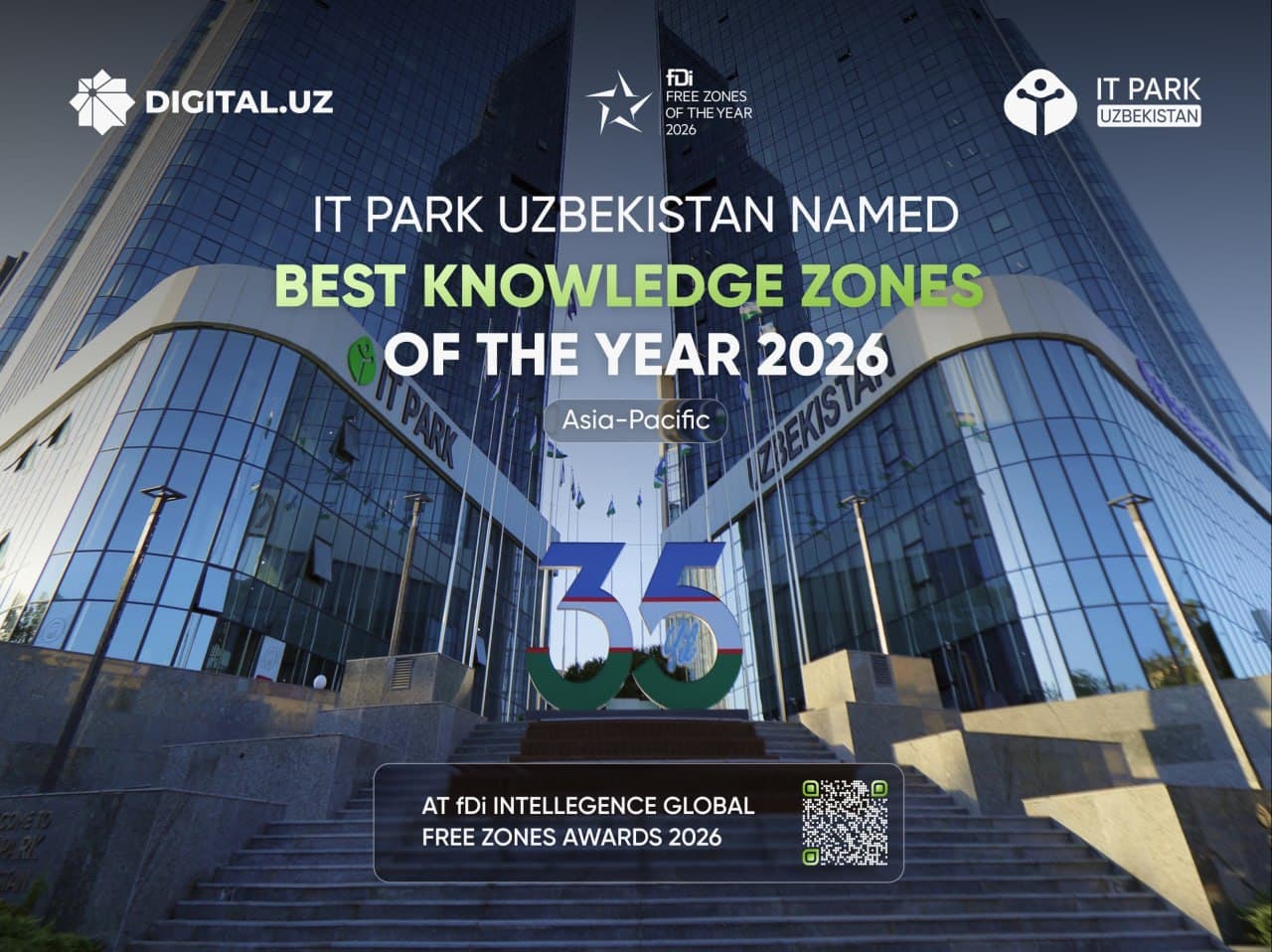 IT Park Uzbekistan признан лучшей зоной знаний Азиатско-Тихоокеанского региона на премии fDi Intelligence Global Free Zones Awards 2026