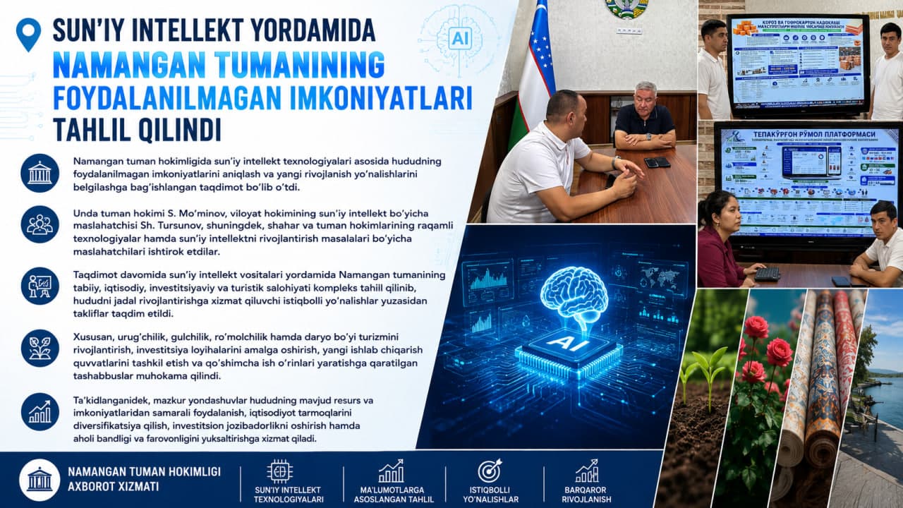 Sun'iy intellekt yordamida Namangan tumanining foydalanilmagan imkoniyatlari tahlil qilindi