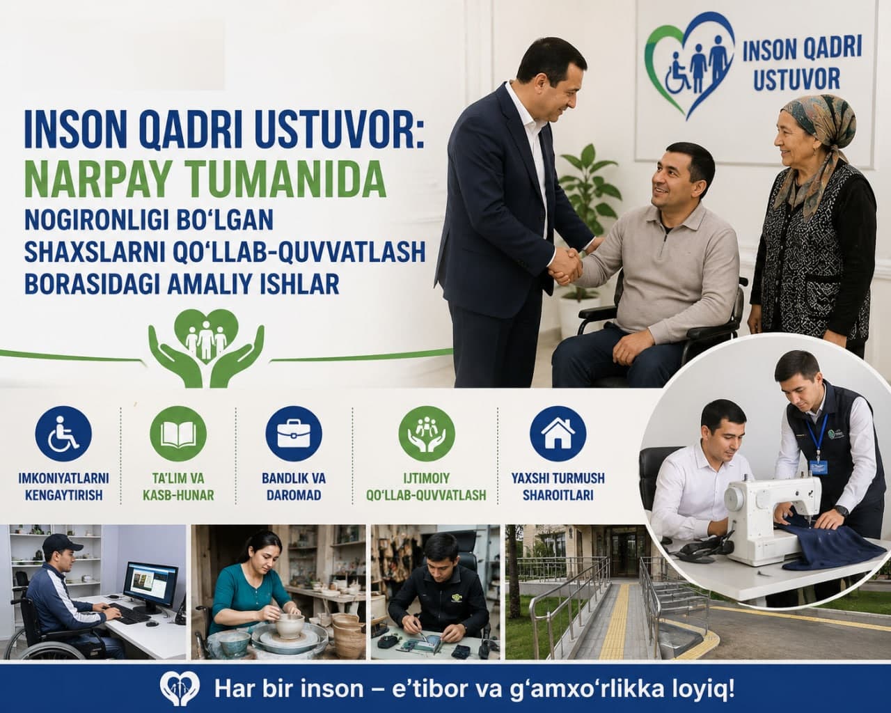 Inson qadri ustuvor: Narpay tumanida nogironligi bo‘lgan shaxslarni qo‘llab-quvvatlash borasidagi amaliy ishlar